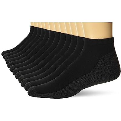 Hanes Heren X-Temp gewatteerde Low Cut Sokken, 12-Paar Pack, zwart, 4,5-12 UK, Zwart, 37.5-46 EU Hanes Heren X-Temp gewatteerde Low Cut Sokken, 12-Paar Pack, zwart, 4,5-12 UK, Zwart, 37.5-46 EU