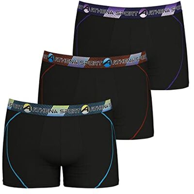 Athena Set van 3 boxershorts voor heren, sporttraining, droog zeer rekbare microvezel, ademend, sneldrogend OEKO-TEX Standard 100 label, zwart/zwart, M Athena Set van 3 boxershorts voor heren, sporttraining, droog zeer rekbare microvezel, ademend, sneldrogend OEKO-TEX Standard 100 label, zwart/zwart, M