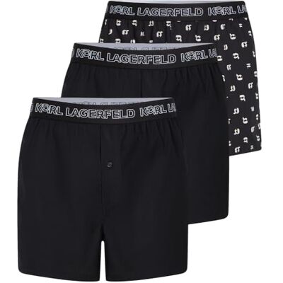 KARL LAGERFELD B.V Heren Ikon Woven Boxer (3 Pack) Boxer Shorts, Blackikon All Over Printblack, M KARL LAGERFELD B.V Heren Ikon Woven Boxer (3 Pack) Boxer Shorts, Blackikon All Over Printblack, M