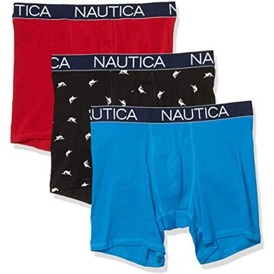 Nautica Boxershort voor heren (pak van 3), Rood/Capri/zwaardvis print zwart, XL Nautica Boxershort voor heren (pak van 3), Rood/Capri/zwaardvis print zwart, XL