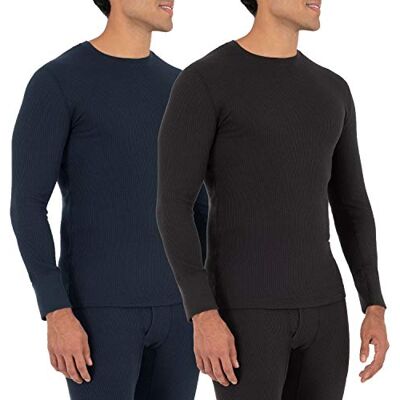 Fruit of the Loom Heren Heren Wafel Thermische Crew Top Pyjama, Zwart/Navy, XL Fruit of the Loom Heren Heren Wafel Thermische Crew Top Pyjama, Zwart/Navy, XL