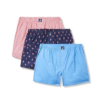 Nautica Heren katoen geweven 3 Pack Boxer, Aero Blauw/Gingham-rose Koraal/Kreeft Print, M Nautica Heren katoen geweven 3 Pack Boxer, Aero Blauw/Gingham-rose Koraal/Kreeft Print, M