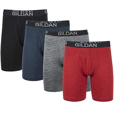 Gildan Boxershorts voor heren, katoen, stretch, multipack (verpakking van 4), Zwart/Heather Navy/Streep/Heather Rood (4-pack), L Gildan Boxershorts voor heren, katoen, stretch, multipack (verpakking van 4), Zwart/Heather Navy/Streep/Heather Rood (4-pack), L