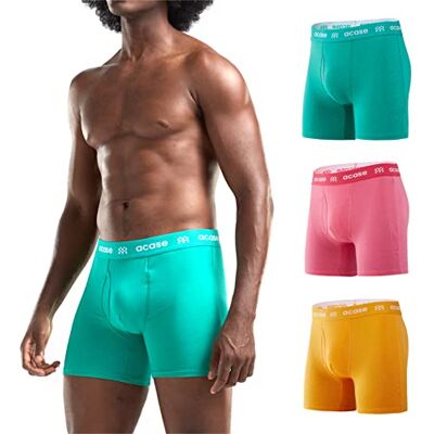 Acase Heren ondergoed boxers slips katoen rekbaar ondergoed pack compressie boxer met zakje ademende slip voor mannen, A-groen-oranje-roze, M Acase Heren ondergoed boxers slips katoen rekbaar ondergoed pack compressie boxer met zakje ademende slip voor mannen, A-groen-oranje-roze, M