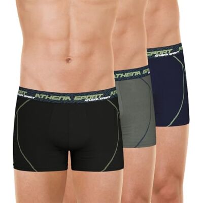 Athena Set van 3 boxershorts voor heren, sporttrainingsschuif, zeer rekbaar, ademend, sneldrogend, Oeko-Tex-standaard 100 Athena Set van 3 boxershorts voor heren, sporttrainingsschuif, zeer rekbaar, ademend, sneldrogend, Oeko-Tex-standaard 100
