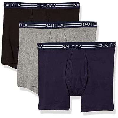 Nautica Men's 3-Pack Cotton Boxer Brief, Black/Heather Gray/Navy, LG Nautica Men's 3-Pack Cotton Boxer Brief, Black/Heather Gray/Navy, LG