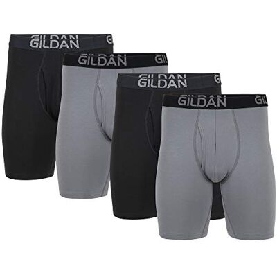 Gildan Heren katoenen stretch lange been boxershort (Pack van 4), Grijs flanel/zwart roet (4-pack), XXL Gildan Heren katoenen stretch lange been boxershort (Pack van 4), Grijs flanel/zwart roet (4-pack), XXL