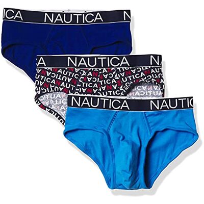 Nautica Men's 3 Pack Cotton Stretch Brief, Windsurf/Aero Logo Print, Large Nautica Men's 3 Pack Cotton Stretch Brief, Windsurf/Aero Logo Print, Large