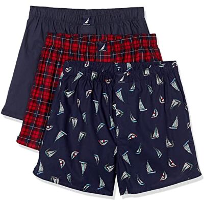 Nautica Men's Classic Cotton 3-Pack Woven Boxer, Peacoat/Winter Plaid-Red/Holiday Sailboats-Peacoat, X-Large Nautica Men's Classic Cotton 3-Pack Woven Boxer, Peacoat/Winter Plaid-Red/Holiday Sailboats-Peacoat, X-Large