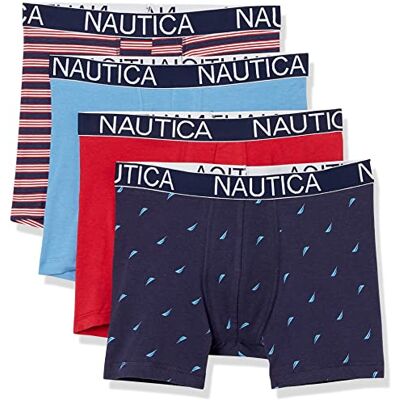 Nautica Heren Katoen Stretch 4 Pack Boxer Brief, Clear Skies Blauw Rood/Hoofdstreep/Zeil Print, Medium Nautica Heren Katoen Stretch 4 Pack Boxer Brief, Clear Skies Blauw Rood/Hoofdstreep/Zeil Print, Medium