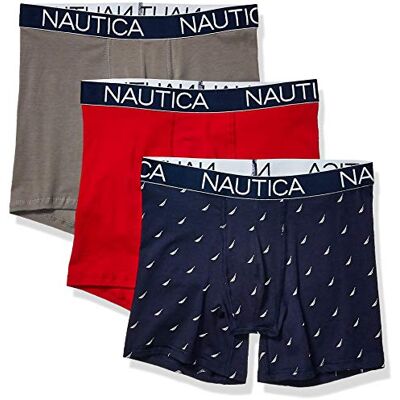 Nautica Heren retroshorts (3 stuks), rood/platinagrijs/Sail Printpeacoat, M Nautica Heren retroshorts (3 stuks), rood/platinagrijs/Sail Printpeacoat, M