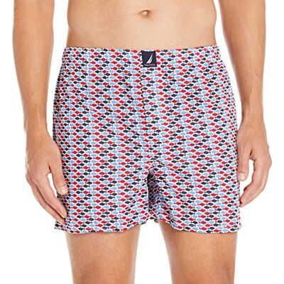 Nautica Heren Klassiek Katoen Geweven Boxer Shorts, Geo Fish Print RWB, Groot Nautica Heren Klassiek Katoen Geweven Boxer Shorts, Geo Fish Print RWB, Groot