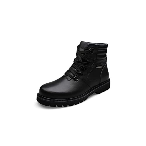 TABKER Mannen Laarzen Winter Mannen Laarzen Warm Bont Snowboots Mannen Outdoor Winter Lederen Casual Schoenen Militaire Combat Luxe Laarzen, zwart, 48 EU