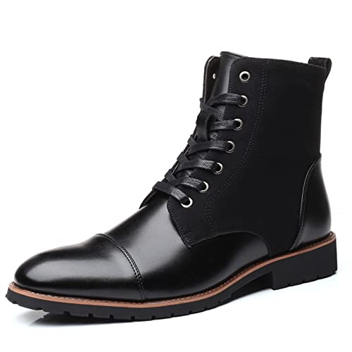 TABKER Heren Laarzen Mannen Herfst Winter Schoenen Hoge Top Stijl Laarzen Mannen Korte Laarzen, zwart, 48 EU