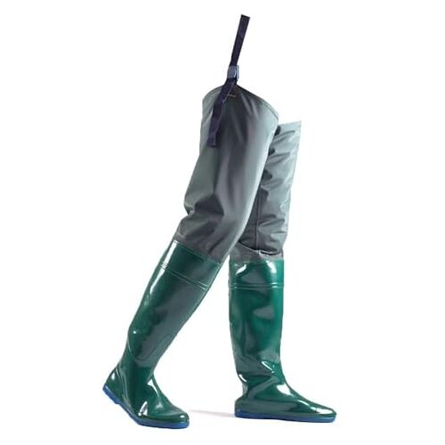 lbEUR Heupstels, lichte heuplaars, PVC waterbroek met laarzen, waterdichte visbroek voor heren en dames, Groen, 9.5