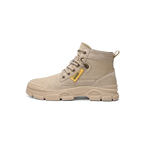 TABKER herenlaarzen Mannen laarzen lederen waterdichte lace-up laarzen mannen winter enkel snowboots for mannen winter outdoor casual laarzen (Color : Khaki, Size : Size 9-US)