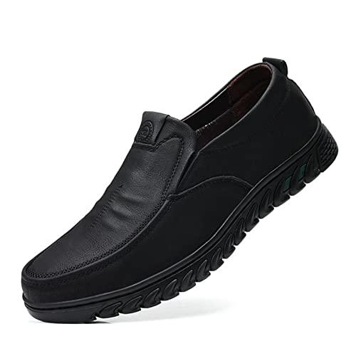 TABKER Schoenen Voor Mannen Vintage Heren Ronde Neus Dikke Platform Kantoor Werk Formele Schoenen Slip Op Lederen Jurk Schoenen Bruin Zakenman Loafers Zacht, zwart, 42 EU