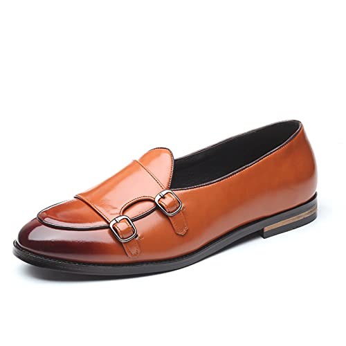 TABKER Schoenen Voor Mannen Mannen Loafers Handgemaakte Retro Dubbele Monnik Gesp Bandjes Casual Schoenen Mannen Mocassins Voor Mannen, Geel, 43.5 EU