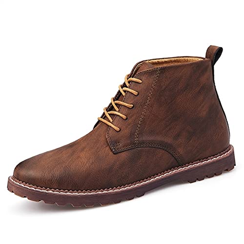 TABKER Mannen Laarzen Lederen Mannen Winter Schoenen Mannen Winter Laarzen Heren Enkellaarzen Lederen Mannelijke Laarzen Werkschoenen Mannen Booties, Bruin, 41 EU