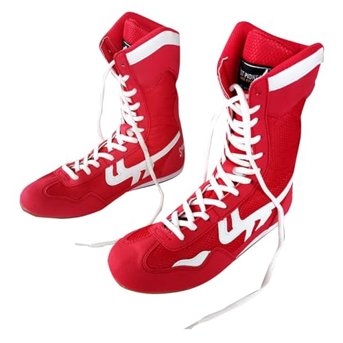 iOoppek Boksschoenen High Top Training Wrestling Schoenen Lange Laarzen Boksschoenen Competitie Training Skate Schoenen Heren, rood, 35 EU XX-Schmal