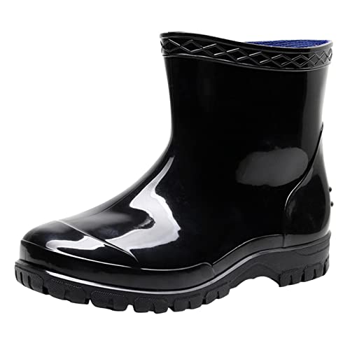 LOIJMK Rubberen laarzen voor heren, zwart, regenlaarzen voor mannen, antislip, outdoor laarzen, regenschoenen, slip-on comfortabele vislaarzen, regenlaarzen, werklaarzen, aquaschoenen, zwart, 44 EU