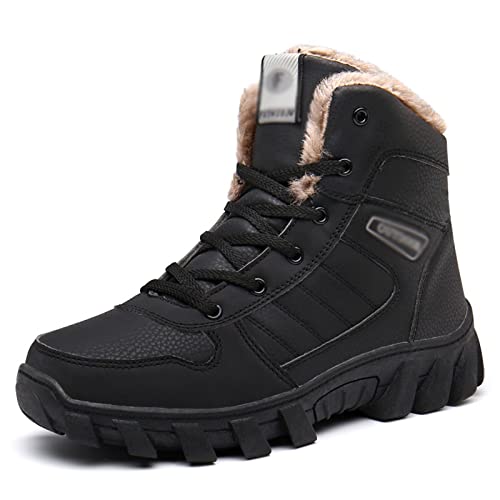 SKINII Men's Boots， Mannen Laarzen Winter Met Bont Warm Werklaarzen Mannen Winter Snow Casual Schoenen Sneakers Hoge Top Rubber Enkellaarzen Mannen (Color : Mian-Black, Size : 43)