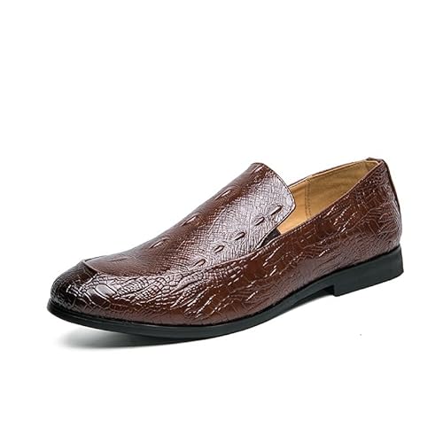 Ninepointninetynine Jurk Oxford voor Mannen Slip On Krokodil Reliëf Faux Lederen Schort Teen Antislip Bestand Blok Hak Werken, Bruin, 39.5 EU