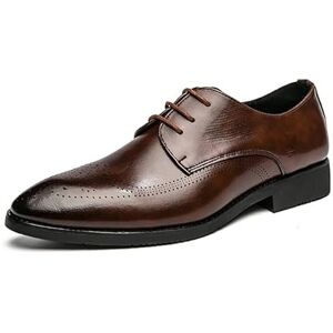 DAVBIR Geklede herenschoenen met veters, spitse gepolijste neus, veganistisch lederen derbyschoenen, antislip, lage bovenkant, antislip, zakelijk (Color : Brown, Size : 41 EU)