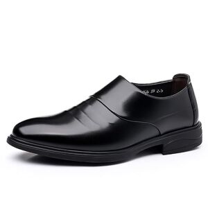 XIPCO Formele schoenen voor heren, slip op ronde neus, veganistisch leer, blokhak, lage bovenkant, antislip rubberen zool, casual (Color : Black, Size : 40 EU)