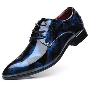 LMLTOP De nieuwe Oxford Dress Shoes For Men Lace Up Pointed Toe Vegan Leather Floral Embossed Rubber Sole Slip Resistant Anti-slip Non Slip Wedding (Color : Blue, Size : 39 EU)