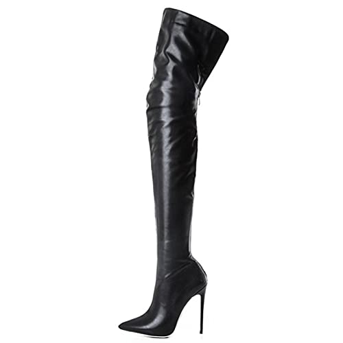 LiJJi Dames Rood Stretch Leer Puntschoen Dij Hoge Overknee Laarzen Fetish Hoge Hakken Stiletto Hakken Laarzen Schoenen Maat 34-48