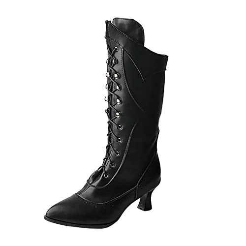 Generic Dames Buitenlandse Handel Herfst en Winter Nieuwe Mid Heel Wit Lace Up Fashion Mid Laarzen Wit 39, zwart, 40 EU