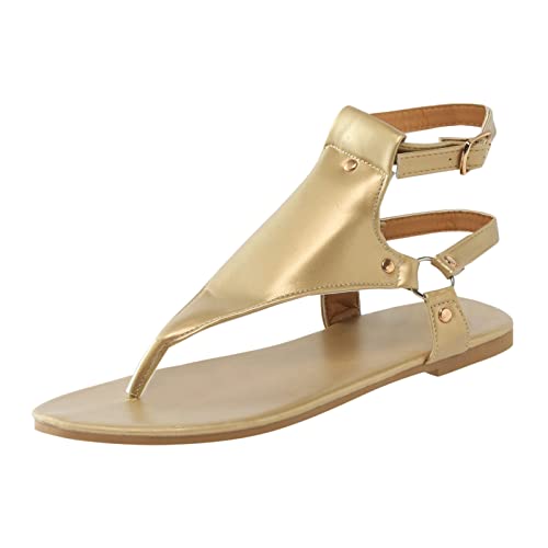 IQYU Romeinse sandalen voor dames, elegant, strandschoenen met zachte zolen, vrijetijdssandalen voor dames, Romeinse sandalen met verstelbare gesp, wigsandalen voor dames, leer, Romeinse sandalen voor