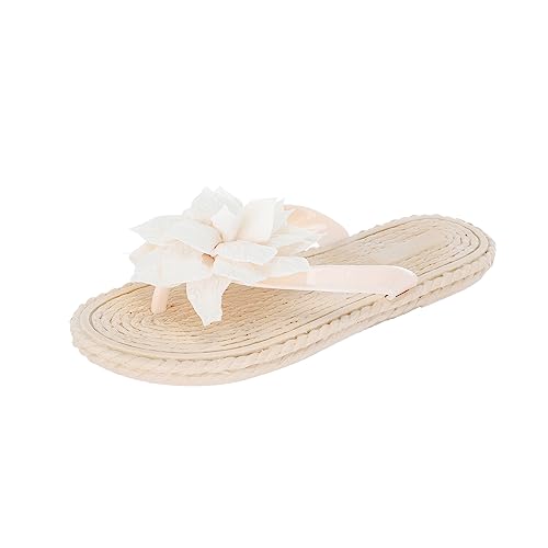 Generic Teenslippers voor dames, flip flops voor dames, 3D-bloemen, teenslippers voor dames, teenslippers voor dames, teenslippers voor meisjes, boho strandsandalen voor dames, platte zool, wit, 41 EU