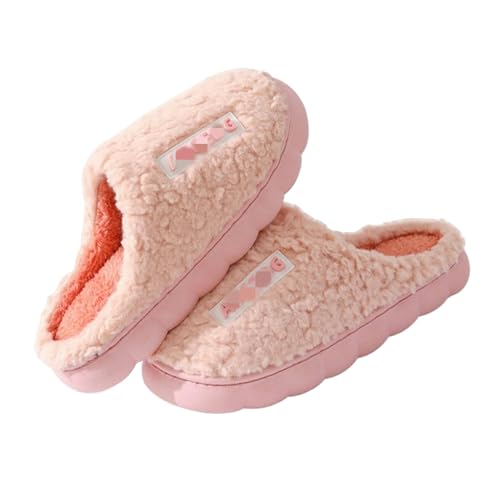 PtaTt slippers women Women Slippers Winter Home Furry Slippers Cotton Slippers Female Home Slippers Indoor Non-Slip Slipper-Pink-40-41