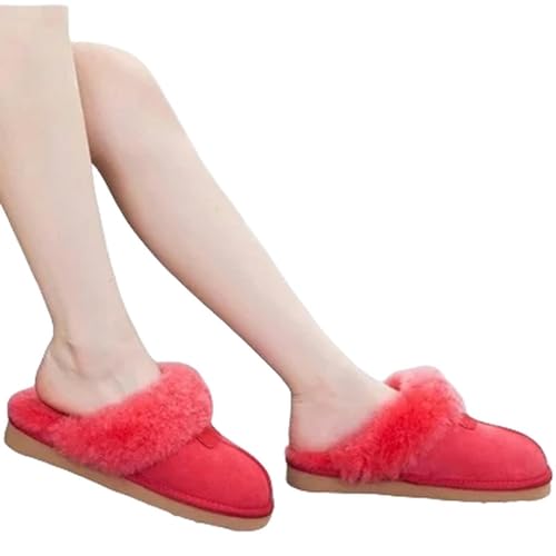 MdybF Slippers women Slippers Female Winter Slippers Women Warm Indoor Slippers Soft Wool Lady Home Slippers-red-38