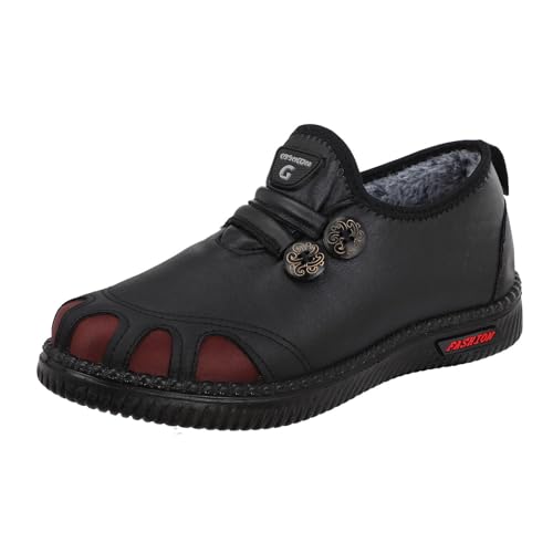 IQYU Zwarte hoge fleece verdikte warme katoenen schoenen platte antislip waterdichte sneeuwlaarzen van vliegenspray, zwart, 41 EU