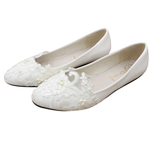 Happyyami 1 Paar Slip Platte Schoenen Trouwschoenen Voor Dames Veter Met Ronde Neus Dames Flats Trouwschoenen Voor De Bruid Ballet Bruidsschoenen Voor De Bruid Haak Wit Vrouwen Bruiloft