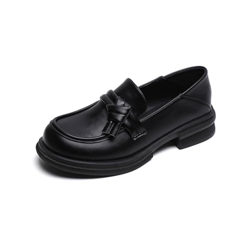 KEROBGJFS Loafers voor dames, dikke instappers en instappers voor dames, modieus comfort, zakelijke casual schoenen, geklede kantoorwerk, instappers, zwarte plateau-loafers voor dames, Zwart, 35.5 EU