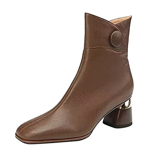 Generisch Dameslaarzen vrouwen veterlaarzen dames elegante mode laarzen klassieke enkellaarzen vrouwen enkellaarsjes enkellaarzen biker boots retro PU enkellaarzen laarzen, bruin, 37 EU