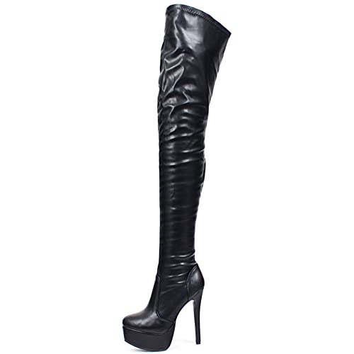 LiJJi Vrouwen Zwart 16 cm Stiletto Hakken Dij Hoge Laarzen Sexy Fetish Hoge Hakken Over De Knie Party Laarzen maat 36-46