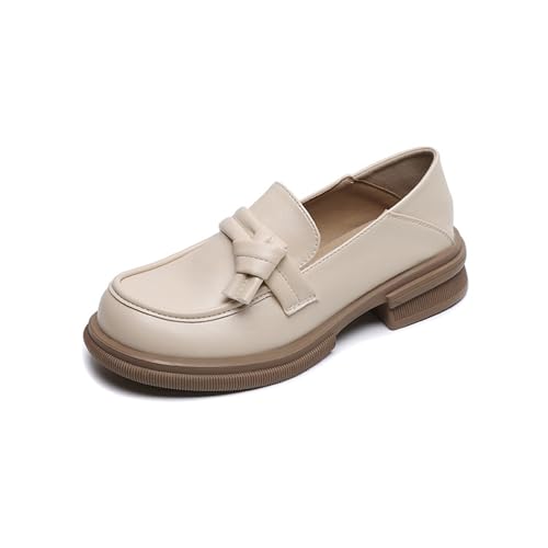 KEROBGJFS Loafers voor dames, dikke instappers en instappers voor dames, modieus comfort, zakelijke casual schoenen, geklede kantoorwerk, instappers, zwarte plateau-loafers voor dames, Wit, 35.5 EU