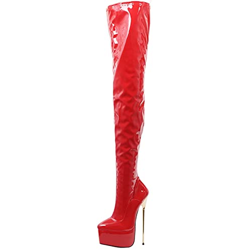 LiJJi Vrouwen 22 Cm Stiletto Hakken Dij Hoge Platform Laarzen Goud Metalen Hak Sexy Fetish Hoge Hakken Over De Knie Party laarzen Maat 36-46