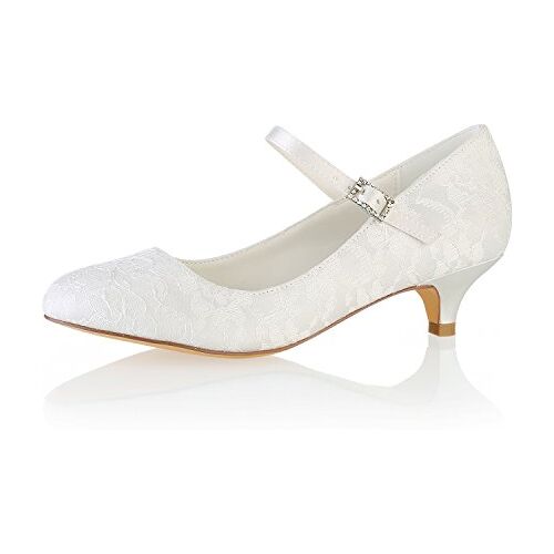 Emily Bridal Trouwschoenen Kanten Trouwschoenen Ronde neus Mary Jane Bruidsschoenen Kitten Heel Mother Shoes 41EU