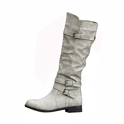 HANXIULIN And Boots for Women Knee High Retro Boots For Women Boots Shoes Knee Hign Boots Heel Chunky Women's Booties Women's Boots Knee High Biker Boots for Women (Grey, 39)