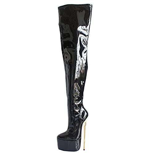 LiJJi Vrouwen 22 Cm Stiletto Hakken Dij Hoge Platform Laarzen Goud Metalen Hak Sexy Fetish Hoge Hakken Over De Knie Party laarzen Maat 36-46