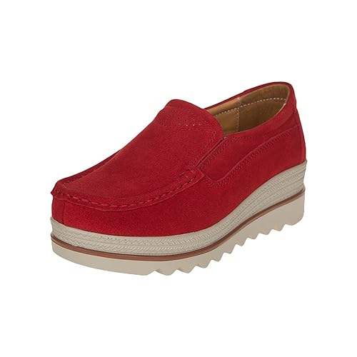 TDEOK Damesschoenen, gezondheidsschoenen met hoge hakken, slip-on schoenen, comfortabele vrijetijdsschoenen, instappers, rood, 38 EU
