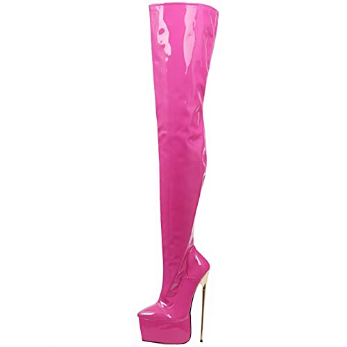 LiJJi Vrouwen 22 Cm Stiletto Hakken Dij Hoge Platform Laarzen Goud Metalen Hak Sexy Fetish Hoge Hakken Over De Knie Party laarzen Maat 36-46