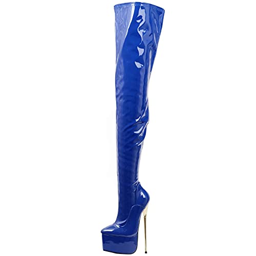 LiJJi Vrouwen 22 Cm Stiletto Hakken Dij Hoge Platform Laarzen Goud Metalen Hak Sexy Fetish Hoge Hakken Over De Knie Party laarzen Maat 36-46