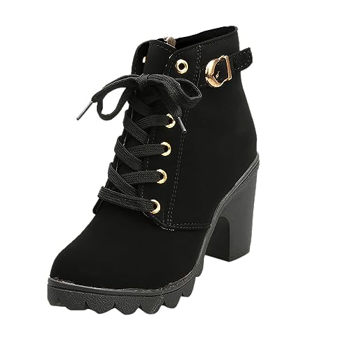 IQYU Aanbiedingen flitsaanbiedingen Dames Schoenen Mode Dames Dames Lace Hak-Opladen Top Platform Schoenen Hoge Gesp Dameslaarzen Winter Kinderen Jongen, zwart, 37 EU